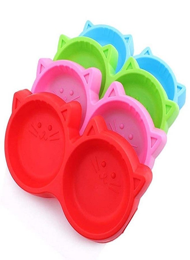Pups&Pets Non-Slip & Non-Toxic Pet Feeding Plastic Cat Face Shaped Double Bowl Food & Water Feeder 2-in-1 Bowl for Dogs and Cats (Pack of 1) - Image 1